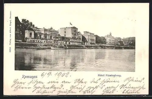 AK Remagen, Hotel Fürstenberg vom Wasser aus