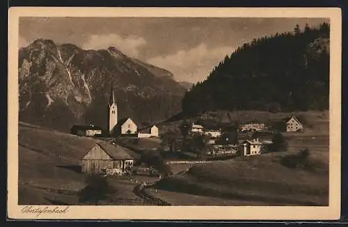 AK Obertiefenbach / Allgäu, Dorfblick mit Kirchturm