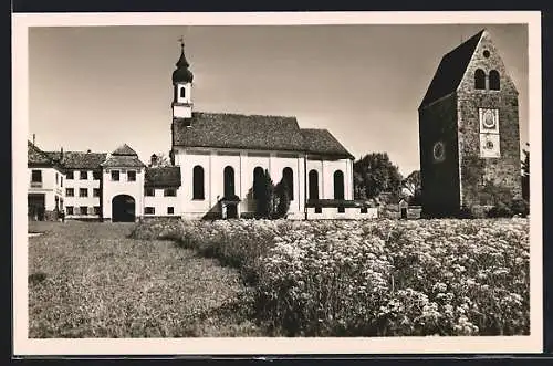 AK Wessobrunn, Kirche mit Römerturm