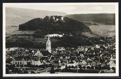 AK Tuttlingen, Ortsansicht mit Burg aus der Vogelschau