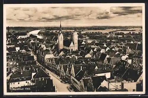 AK Ingolstadt, Panorama mit Strassenpartie aus der Vogelschau