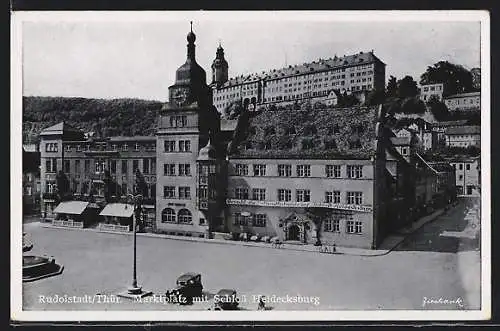 AK Rudolstadt, Marktplatz mit Schloss Heidecksburg