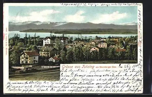 AK Tutzing, Teilansicht mit Blick auf Starnberger See