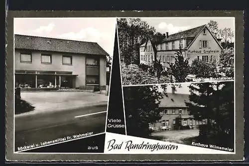 AK Bad Randringhausen bei Bünde, Kurhaus Wilmsmeier, Kurhaus Ernstmeier, Bäckerei Fr. Wehmeier mit Strasse