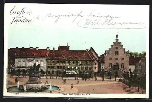 AK Landau / Pfalz, Max-Joseph-Platz mit Denkmal