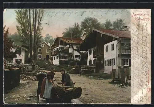 AK Kohlgrub, Ortspartie mit zwei Frauen