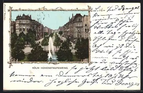 AK Köln-Neustadt, Hohenstaufenring mit Springbrunnen, Strassenpartie