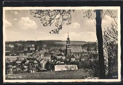 AK Oederan i. Sa., Teilansicht mit Turm aus der Vogelschau