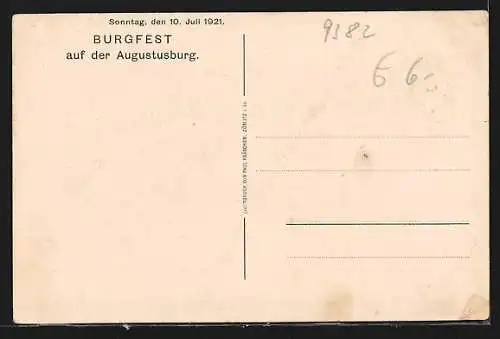 AK Augustusburg, 500jährige Schlosslinde, Burgfest 1921