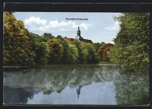 AK Sondershausen / Thüringen, Partie am Schlossteich, mit Schloss