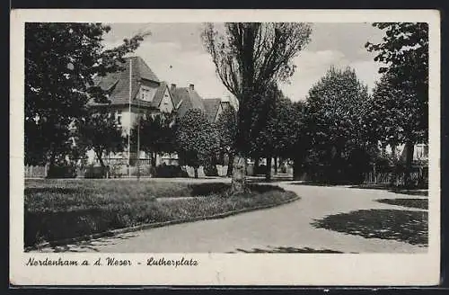 AK Nordenham, Lutherplatz mit Wohnhäusern