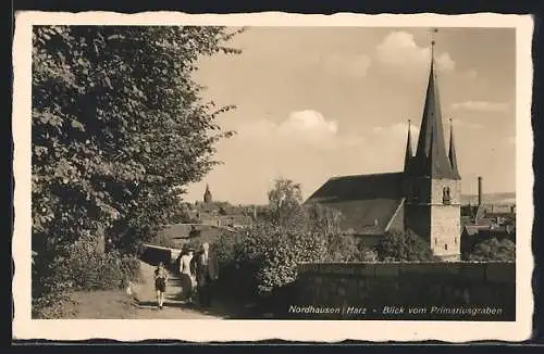 AK Nordhausen, Blick vom Primariusgraben zur Kirche
