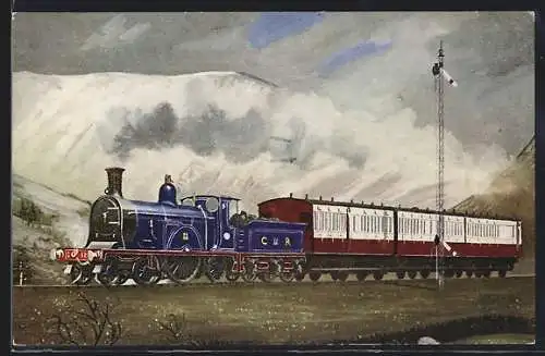 AK englische Eisenbahn, C.R. Single No. 123 between Beattock and the summit with a Carlisle-Glasgow train