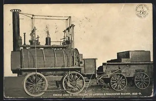 AK Engine used in Constructing the Liverpool & Manchester Railway, englische Eisenbahn 1828-9