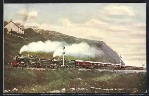 AK Fishguard, Cunard Special leaving, englische Eisenbahn