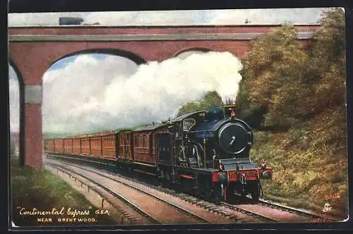 Künstler-AK Englische Eisenbahn Continental Express, G.E.R, Near Brentwood, Lokomotive Nr. 1872