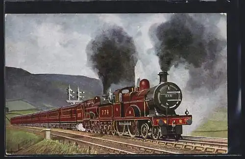 Künstler-AK Chinley, Cheshire, Englische Eisenbahn-Lokomotiven No. 774 & 1007 der M. R.