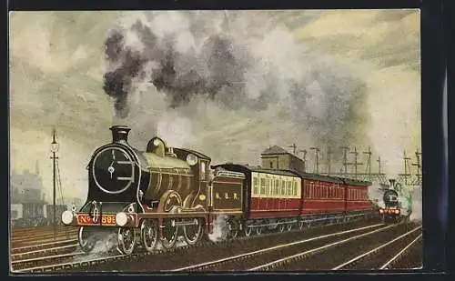 Künstler-AK Aberdeen, Englische Eisenbahn-Lokomotive Sir Walter Scott No. 898 der N. B. R.