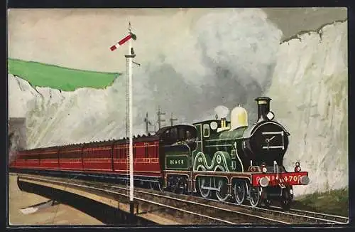 Künstler-AK Dover, 4-4-0 No. 470 passing Shakespeare Cliff with a down train