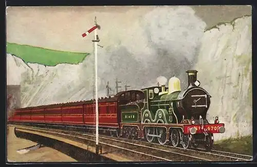 Künstler-AK Dover, 4-4-0 No. 470 passing Shakespeare Cliff with a down train