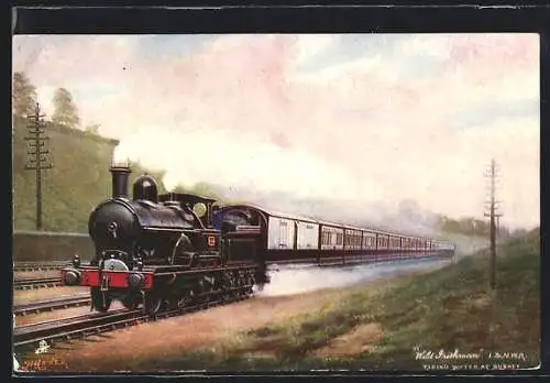 Künstler-AK Wild Grishman, englische Eisenbahn in voller Fahrt