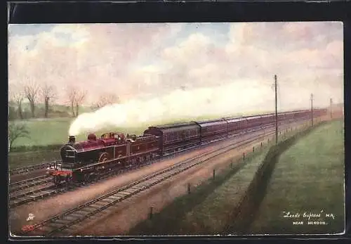 Künstler-AK Dampflokomotive des Leeds Express` nahe Hendon
