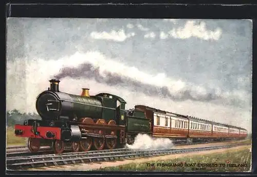 AK Ireland, Englische Eisenbahn der Great Western Railway, The Fishguard Boat Express to Ireland, englische Eisenbahn