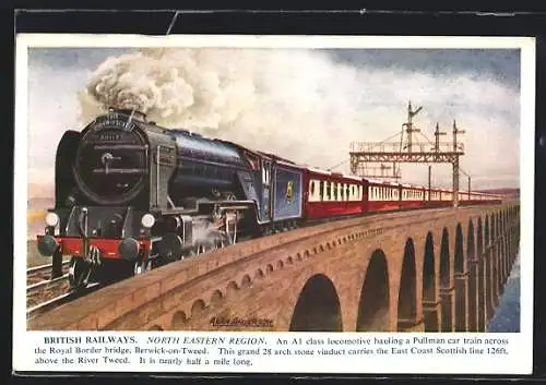 Künstler-AK British Railways, North Eastern Region, Lokomotive No. 60117 The Queen of Scots, englische Eisenbahn