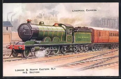 Künstler-AK englische Eisenbahn Liverpool Express der North Eastern Railway-Gesellschaft