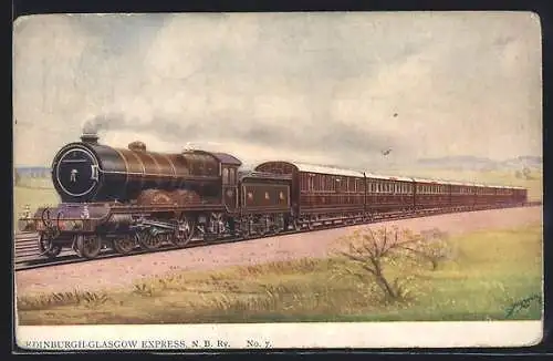 Künstler-AK Edinburgh, Englische Eisenbahn der N. B. R., Englische Eisenbahn