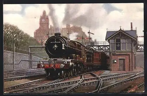 Künstler-AK N. B. Railway, Express leaving Edinburgh, englische Eisenbahn mit Lokomotive Nr. 372