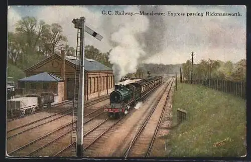 Künstler-AK GC Railway, Manchester Express passing Rickmansworth