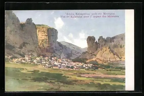 Künstler-AK Kalabaka, Panorama avec l`aspect des Météores