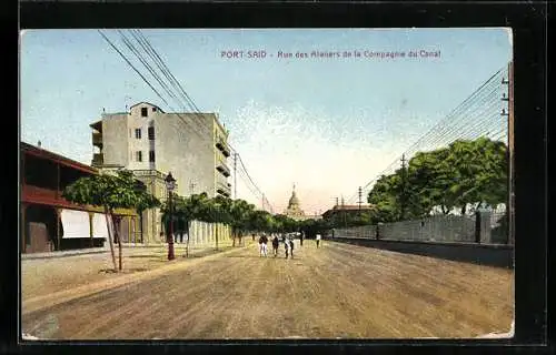 AK Port-Said, Rue des Ateliers de la Compagnie du Canal, Strassenpartie