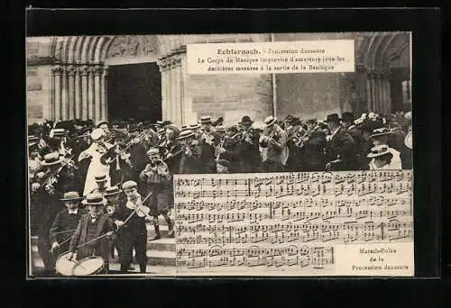 AK Echternach, Procession dansante, Le Corps de Musique improvisé d`amateurs joue les dernières mesures