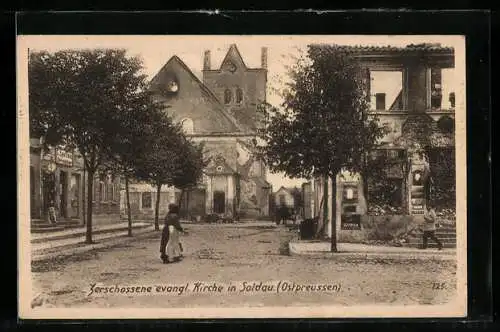 AK Soldau /Ostpreussen, Zerschossene evang. Kirche