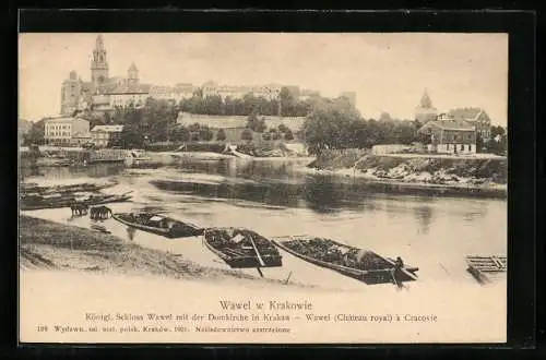 AK Krakau-Krakow, Wawel, Blick vom Flussufer zum Ort