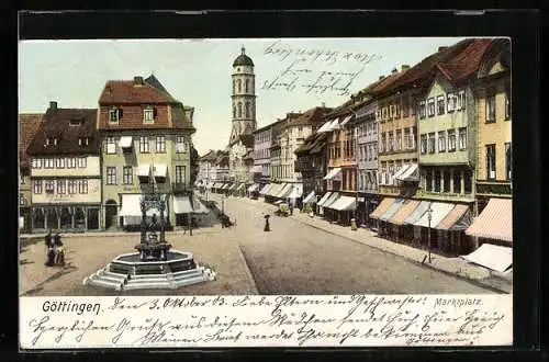 AK Göttingen, Strassenpartie mit Geschäften und Brunnen