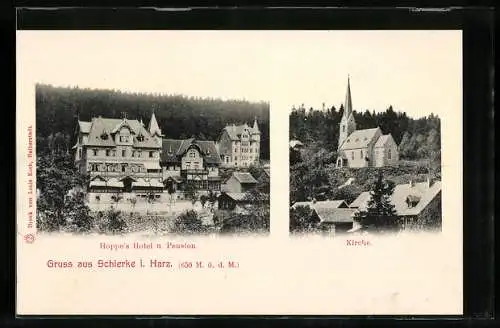 AK Schierke / Harz, Hoppe's Hotel-Pension, Kirche