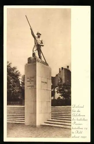 AK Kehl, Denkmal der Gefallenen des badischen Pionierbataillons 14