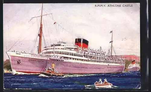 Künstler-AK Passagierschiff R.M.M.V. Athlone Castle bei der Hafenausfahrt