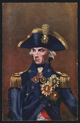 AK Portrait von Lord Nelson in Uniform mit Orden und Kapitänshut