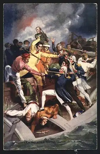 Künstler-AK Nelsons Conflict with a Spanish Launch 1797