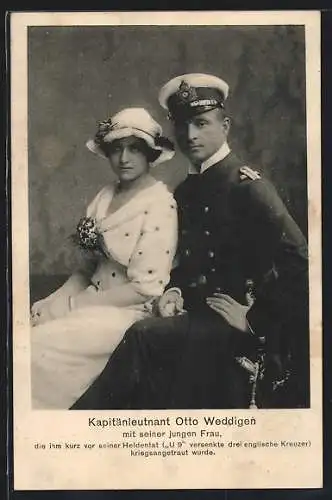 AK Kapitänleutnant Otto Weddigen mit seiner jungen Frau
