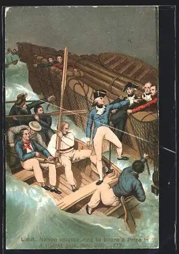 AK Lieut. Kapitän Nelson volunterring to board a Prize in a violent gale 1777