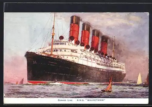 Künstler-AK Passagierschiff RMS Mauretania auf See