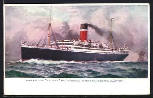 Künstler-AK Passagierschiff Victorian in voller Fahrt, Allan R.M. Line