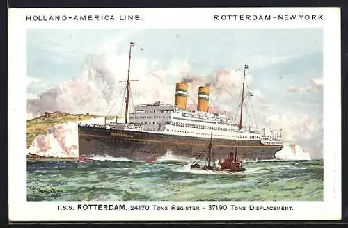Künstler-AK Passagierschiff TSS Rotterdam der Holland-America Line