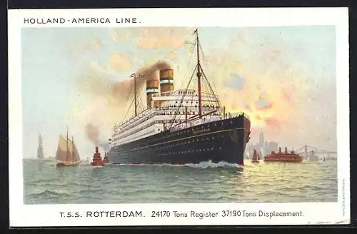 Künstler-AK Passagierschiff T.S.S. Rotterdam verlässt New York