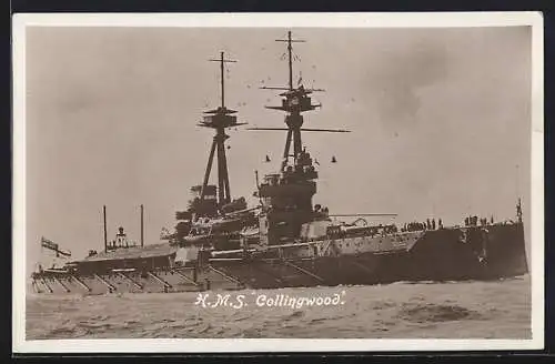 AK Britisches Kriegsschiff HMS Collingwood mit dem Prinzen an Bord